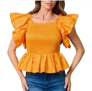 Million colors creatively created atelier women's orange ruffled sleeve blouse